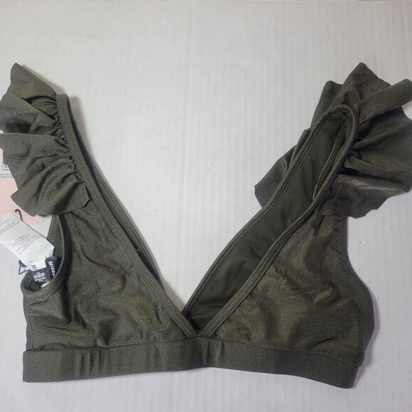 Missguided Olive Green Ruffle Trim Bikini Top Swimwear Beachwear Size US 0 - Picture 4 of 6